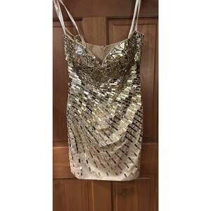 NEW TONY BOWLS women's sequin short dress in gold